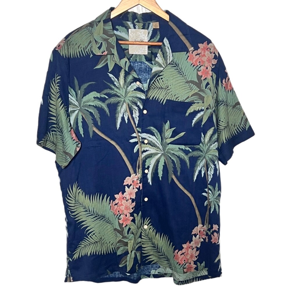 100% Silk Men’s button down Shirt, tropical print, resort wear Tasso Elba Island